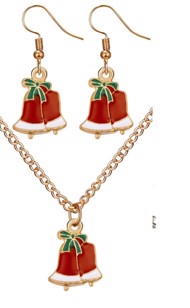 Julesmykkesæt: Halskæde og øreringe med røde juleklokker